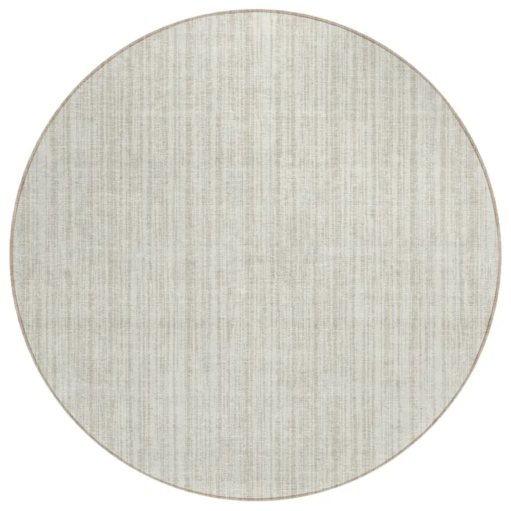 8' Ivory And Beige Round Striped Washable Indoor Outdoor Area Rug