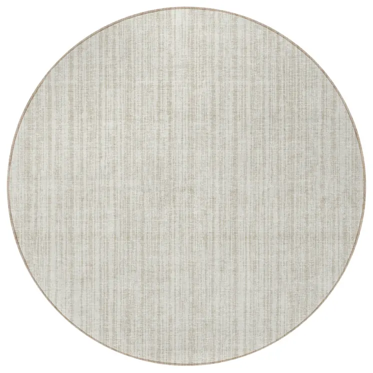 8' Ivory And Beige Round Striped Washable Indoor Outdoor Area Rug