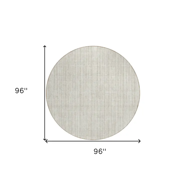 8' Ivory And Beige Round Striped Washable Indoor Outdoor Area Rug