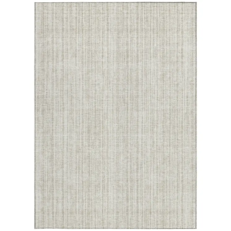 8' X 10' Ivory And Beige Striped Washable Indoor Outdoor Area Rug