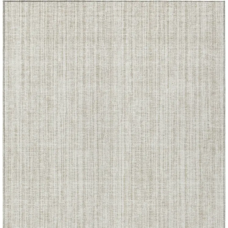 9' X 12' Ivory And Beige Striped Washable Indoor Outdoor Area Rug