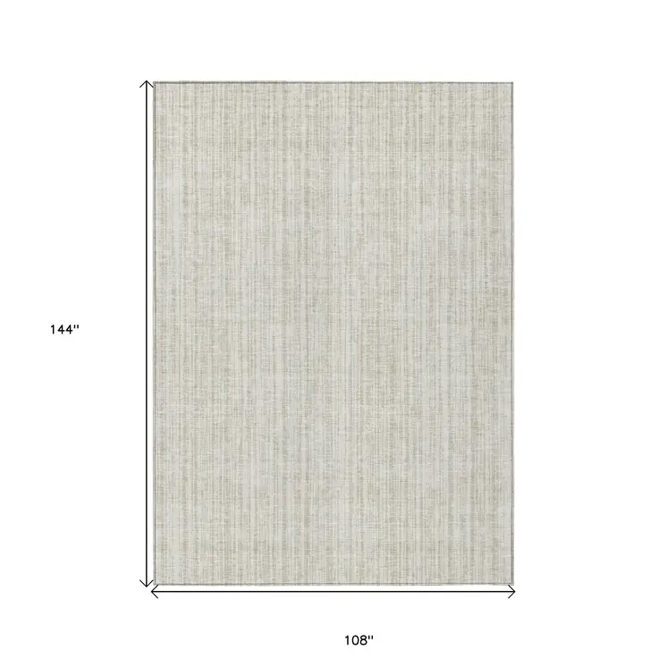 9' X 12' Ivory And Beige Striped Washable Indoor Outdoor Area Rug