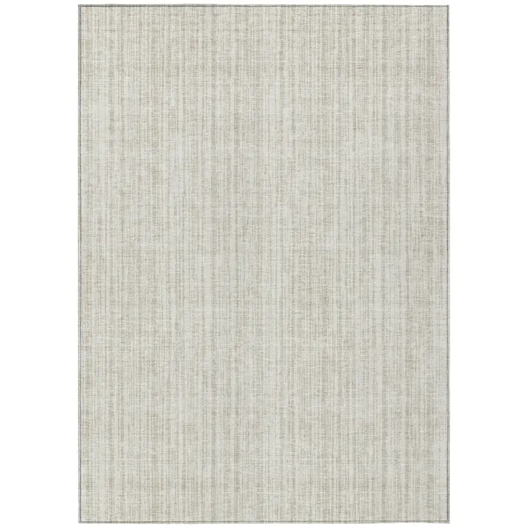 9' X 12' Ivory And Beige Striped Washable Indoor Outdoor Area Rug