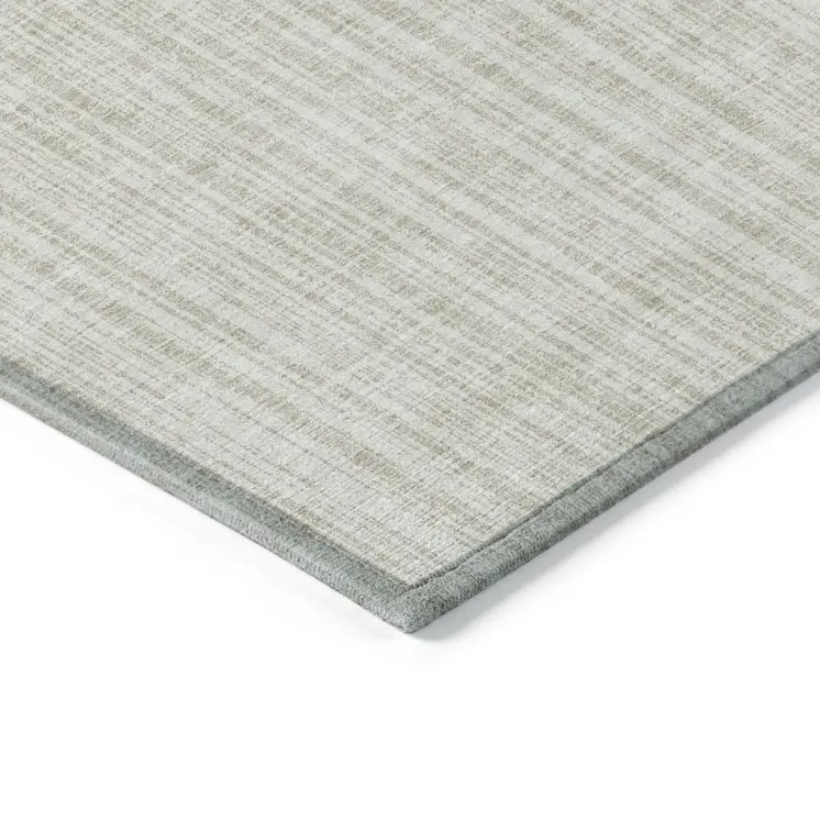 9' X 12' Ivory And Beige Striped Washable Indoor Outdoor Area Rug