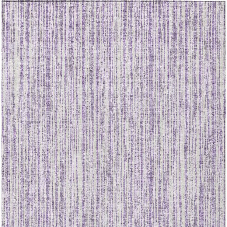 3' X 5' Lavender And Ivory Striped Washable Indoor Outdoor Area Rug