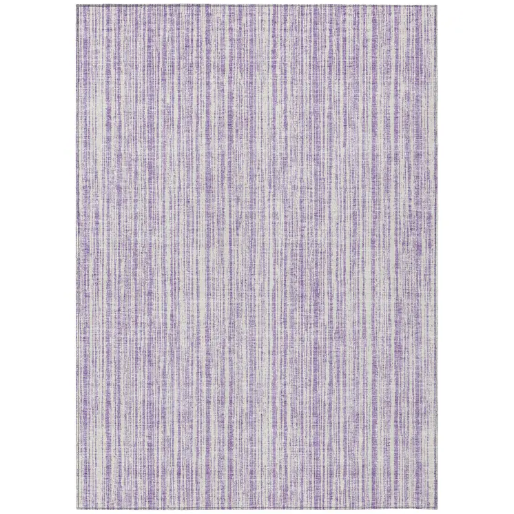 3' X 5' Lavender And Ivory Striped Washable Indoor Outdoor Area Rug