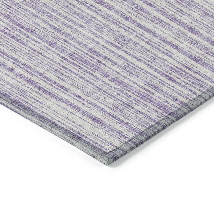 3' X 5' Lavender And Ivory Striped Washable Indoor Outdoor Area Rug