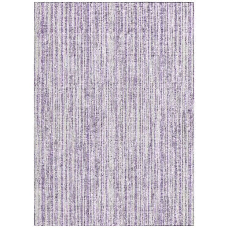 9' X 12' Lavender And Ivory Striped Washable Indoor Outdoor Area Rug