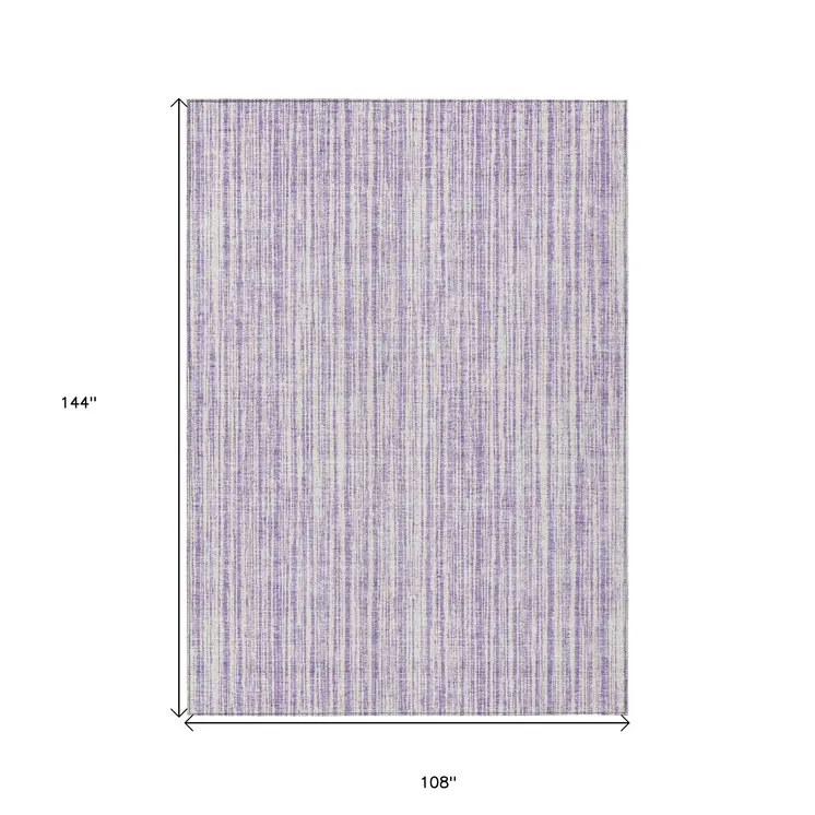 9' X 12' Lavender And Ivory Striped Washable Indoor Outdoor Area Rug