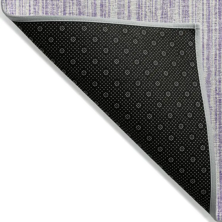9' X 12' Lavender And Ivory Striped Washable Indoor Outdoor Area Rug
