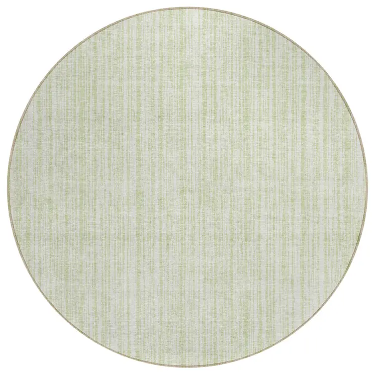 8' Mint Green And Ivory Round Striped Washable Indoor Outdoor Area Rug