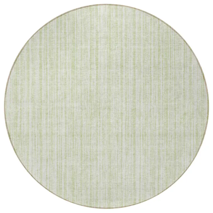 8' Mint Green And Ivory Round Striped Washable Indoor Outdoor Area Rug