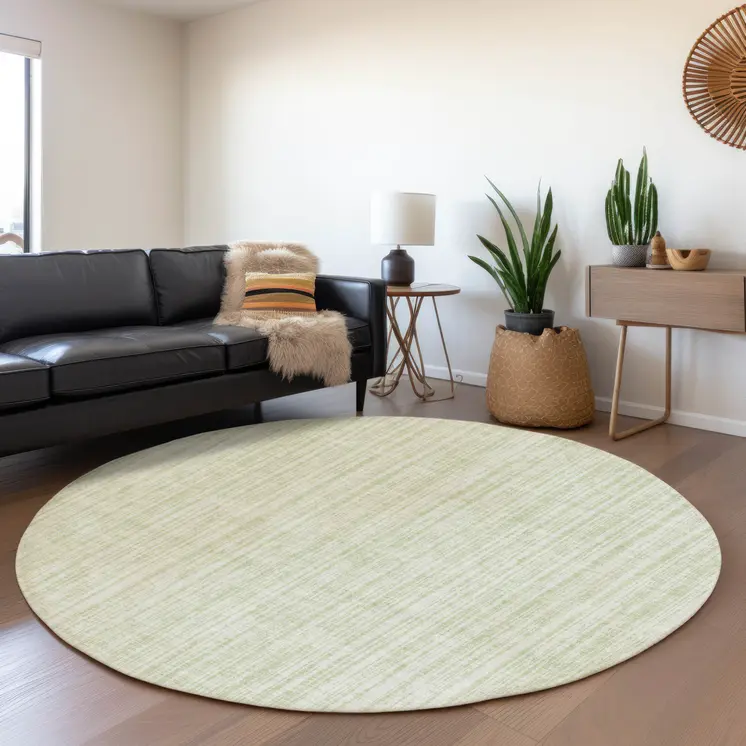 8' Mint Green And Ivory Round Striped Washable Indoor Outdoor Area Rug