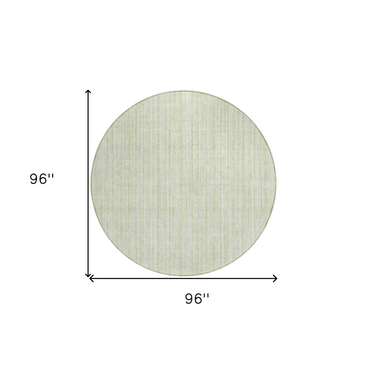 8' Mint Green And Ivory Round Striped Washable Indoor Outdoor Area Rug