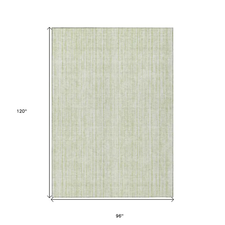 8' X 10' Mint Green And Ivory Striped Washable Indoor Outdoor Area Rug