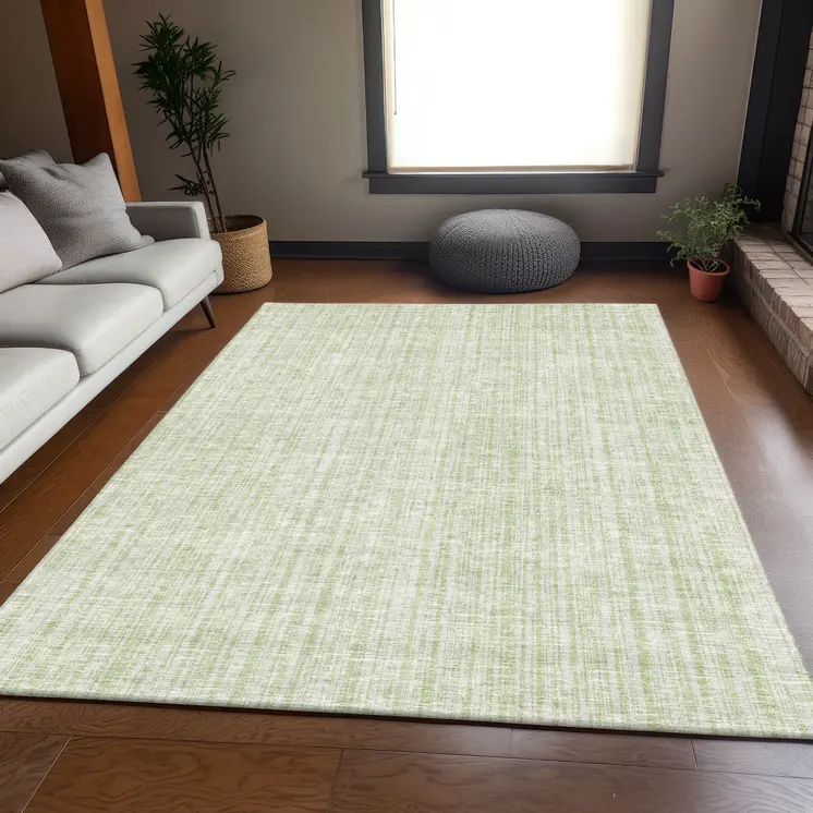 8' X 10' Mint Green And Ivory Striped Washable Indoor Outdoor Area Rug