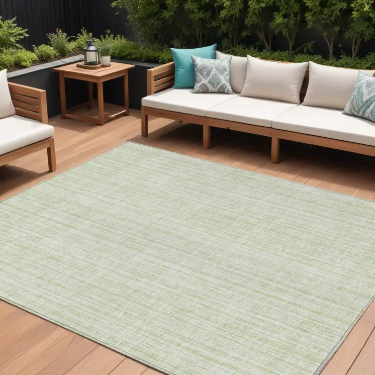 10' X 14' Mint Green And Ivory Striped Washable Indoor Outdoor Area Rug