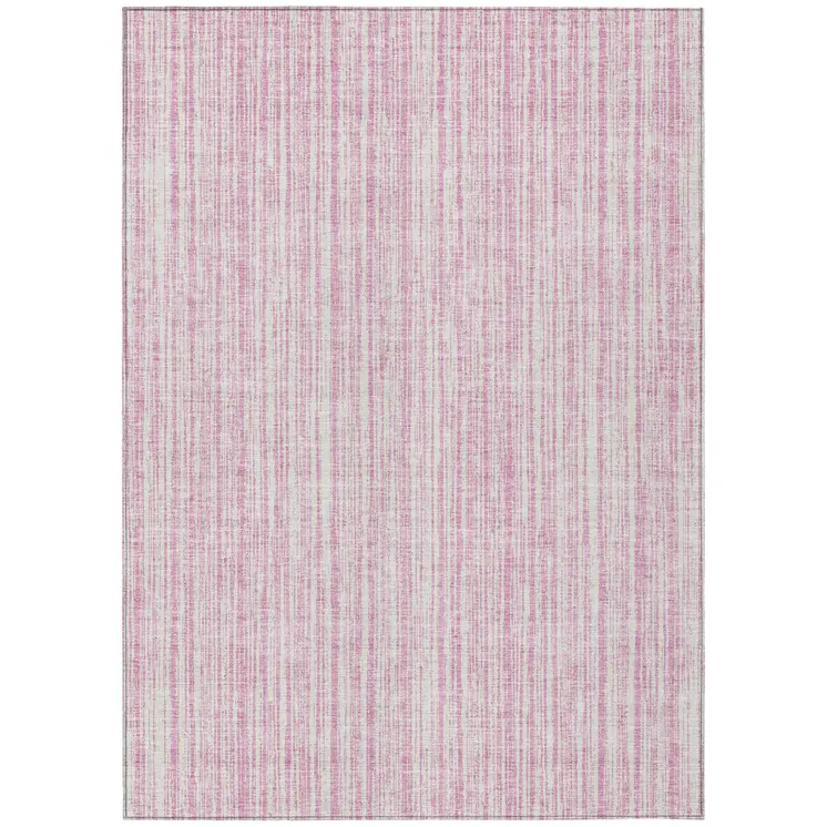 3' X 5' Pink And Ivory Striped Washable Indoor Outdoor Area Rug