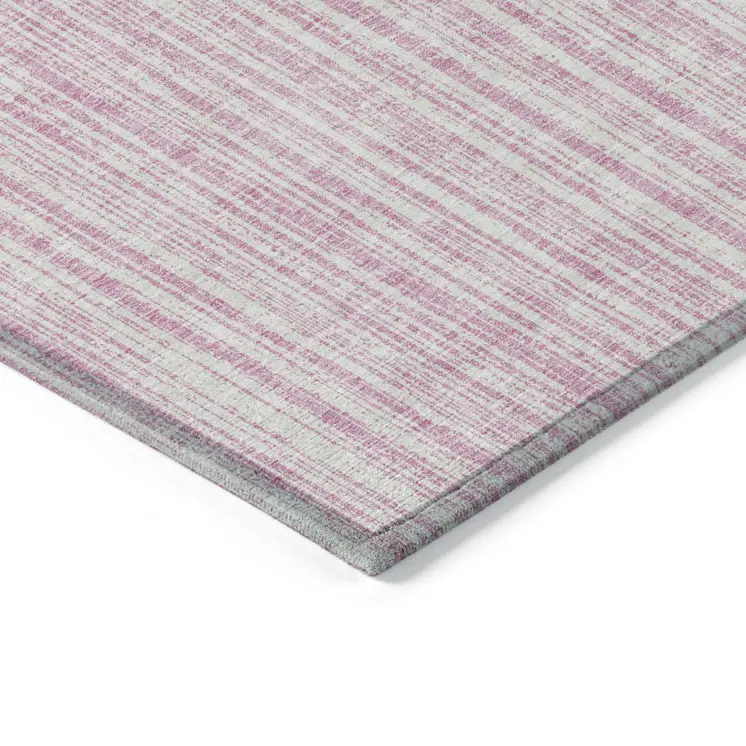 3' X 5' Pink And Ivory Striped Washable Indoor Outdoor Area Rug
