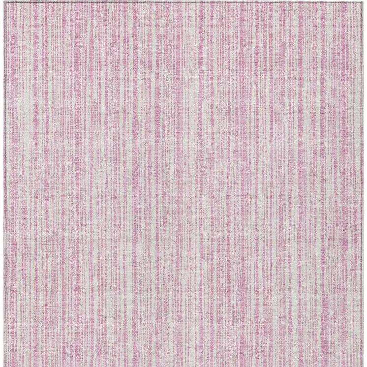 3' X 5' Pink And Ivory Striped Washable Indoor Outdoor Area Rug