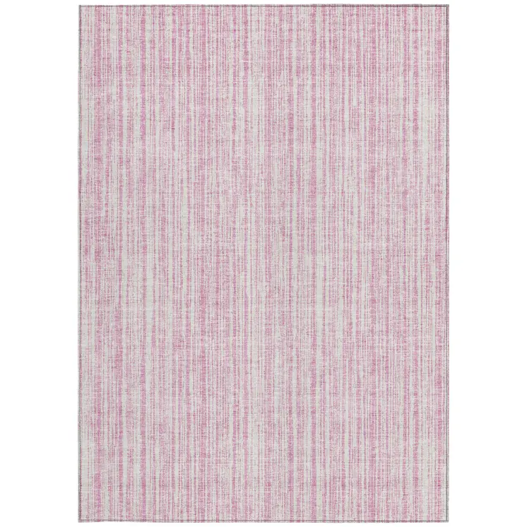 5' X 8' Pink And Ivory Striped Washable Indoor Outdoor Area Rug