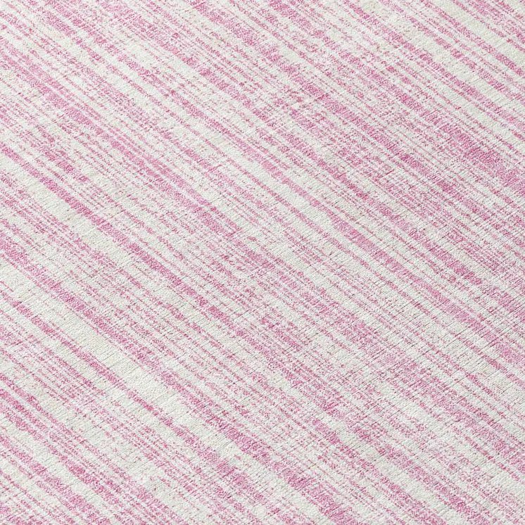 8' Pink And Ivory Round Striped Washable Indoor Outdoor Area Rug