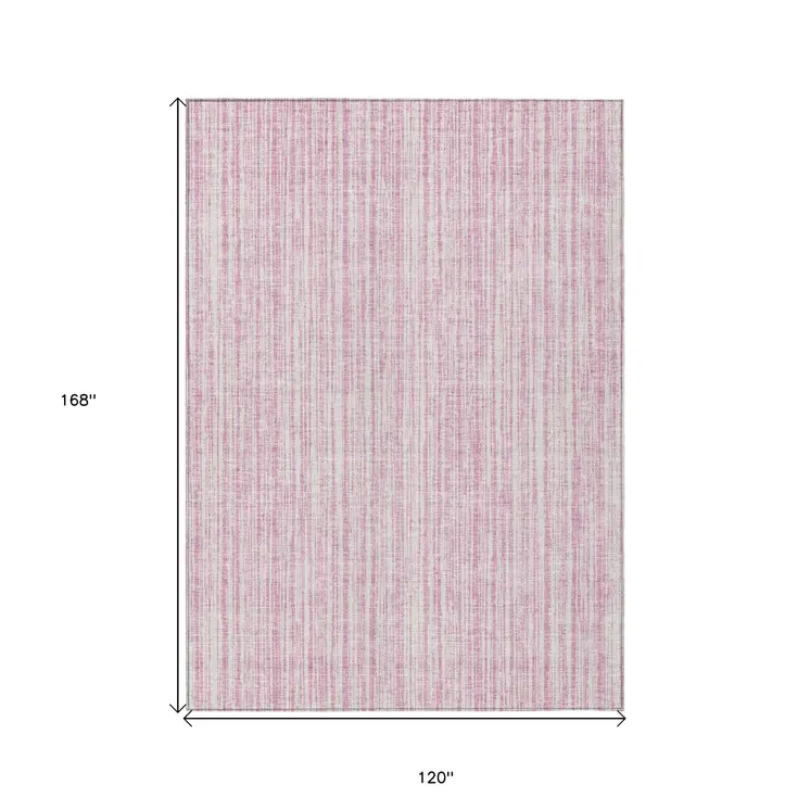 10' X 14' Pink And Ivory Striped Washable Indoor Outdoor Area Rug