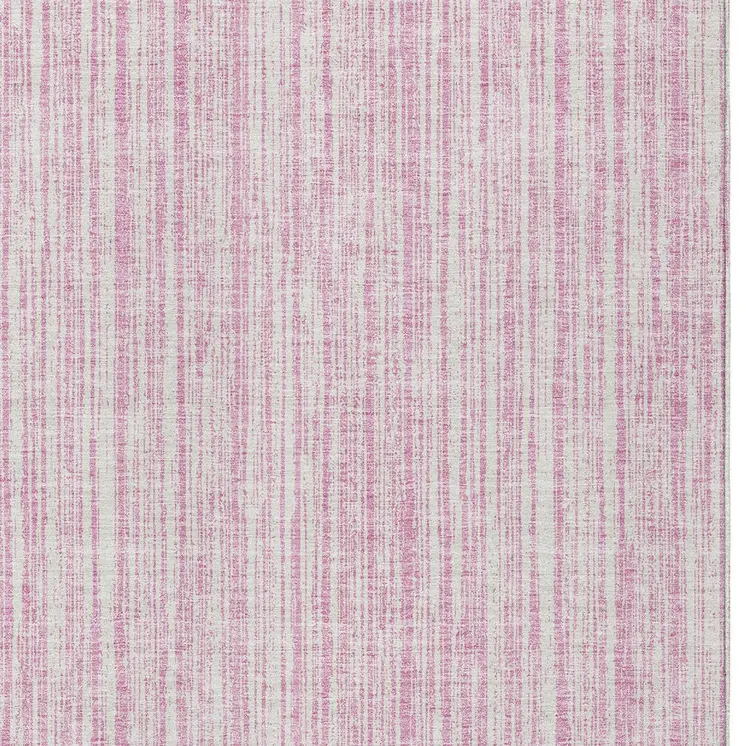 10' X 14' Pink And Ivory Striped Washable Indoor Outdoor Area Rug