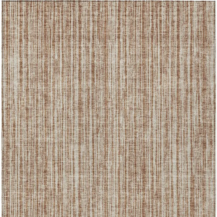 3' X 5' Orange And Beige Striped Washable Indoor Outdoor Area Rug