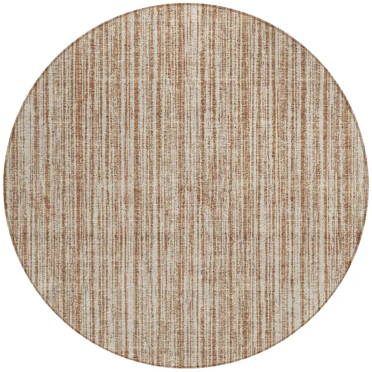8' Orange And Beige Round Striped Washable Indoor Outdoor Area Rug