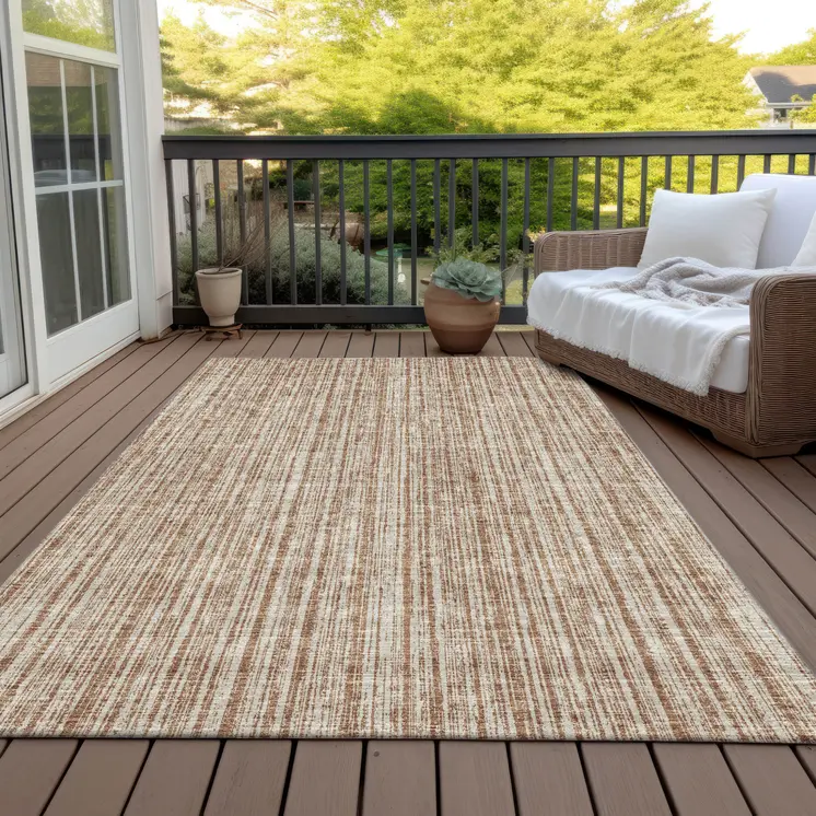 8' X 10' Orange And Beige Striped Washable Indoor Outdoor Area Rug