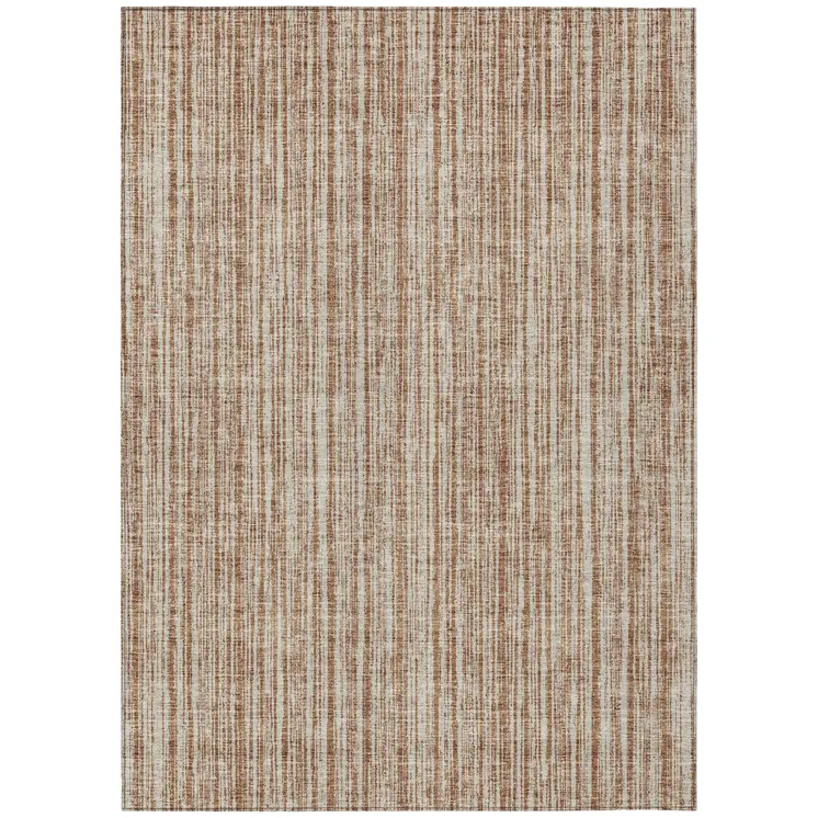 8' X 10' Orange And Beige Striped Washable Indoor Outdoor Area Rug