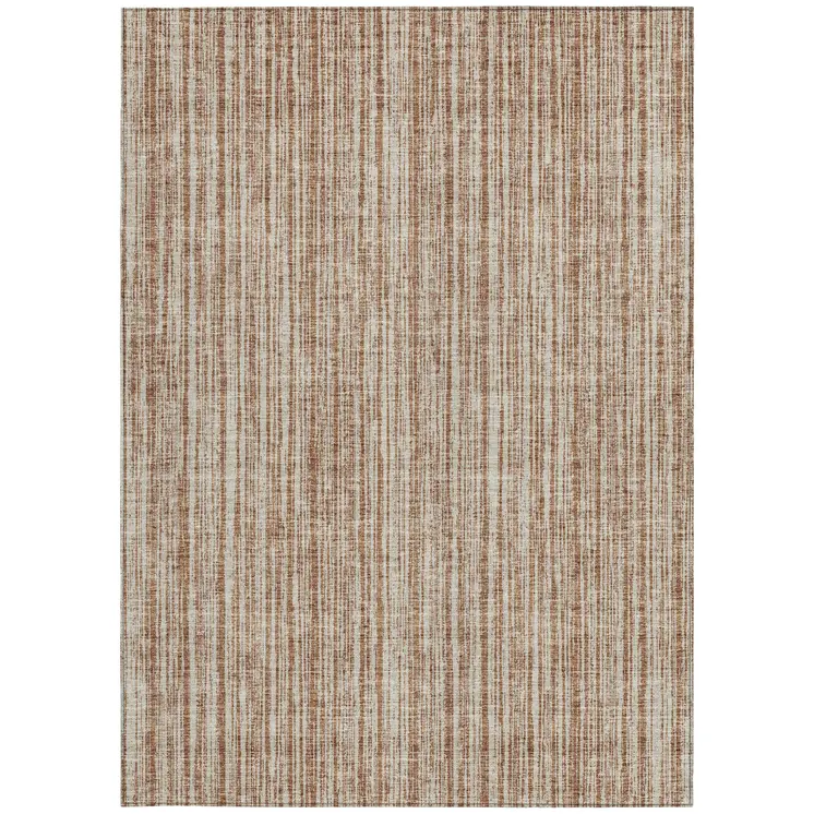 10' X 14' Orange And Beige Striped Washable Indoor Outdoor Area Rug