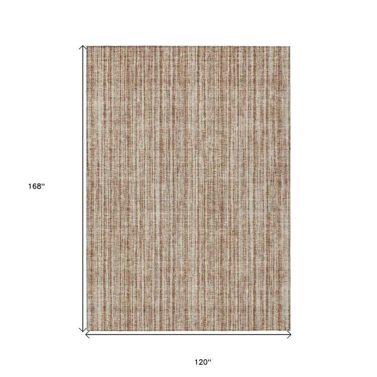 10' X 14' Orange And Beige Striped Washable Indoor Outdoor Area Rug