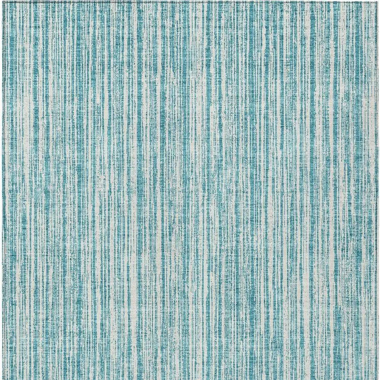 5' X 8' Teal Blue And Ivory Striped Washable Indoor Outdoor Area Rug