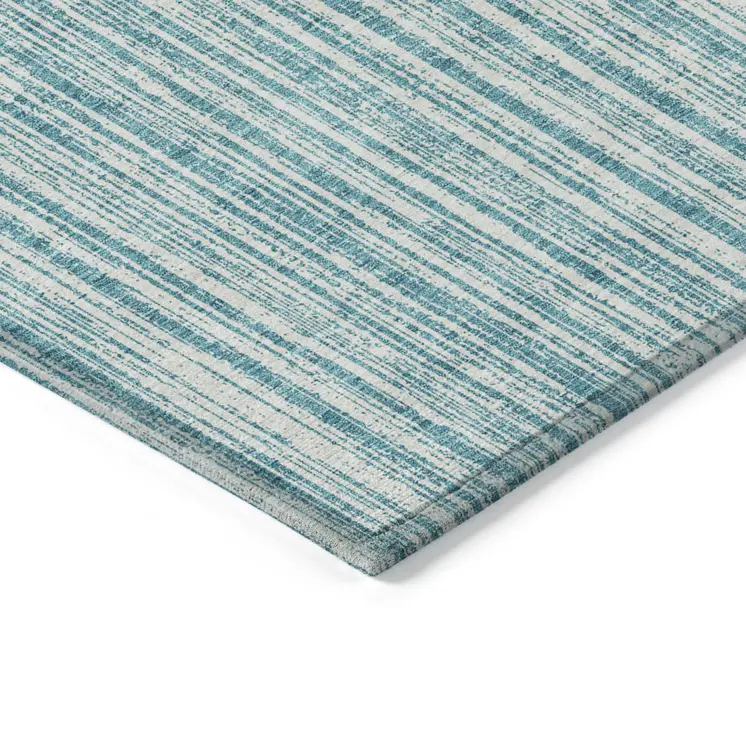 5' X 8' Teal Blue And Ivory Striped Washable Indoor Outdoor Area Rug