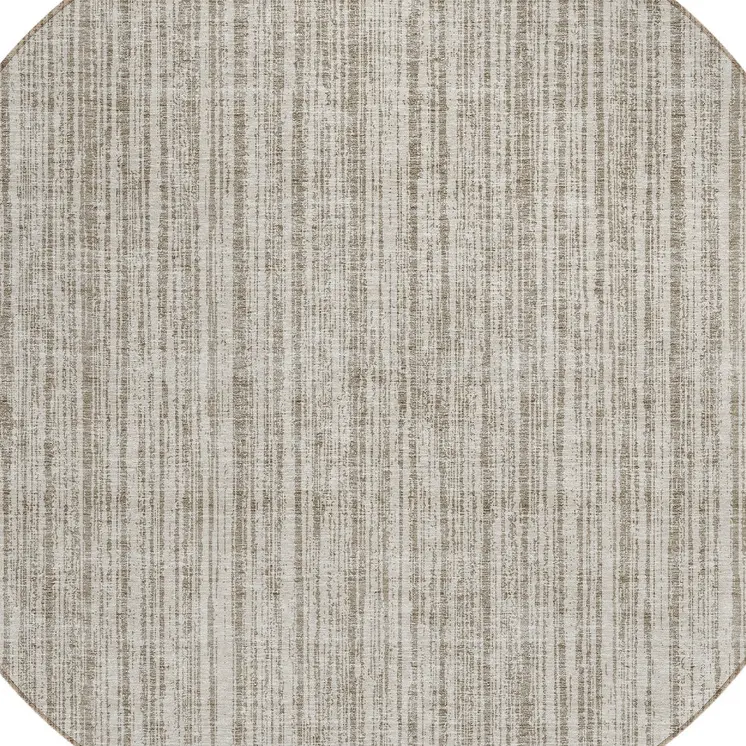 8' Taupe And Beige Round Striped Washable Indoor Outdoor Area Rug