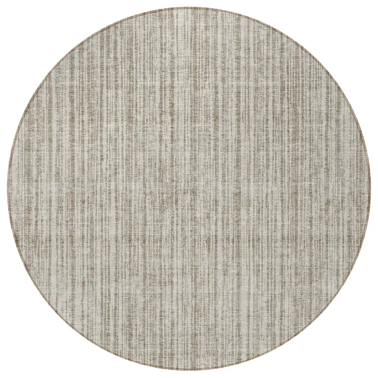 8' Taupe And Beige Round Striped Washable Indoor Outdoor Area Rug