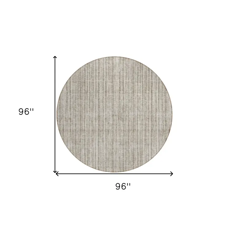 8' Taupe And Beige Round Striped Washable Indoor Outdoor Area Rug