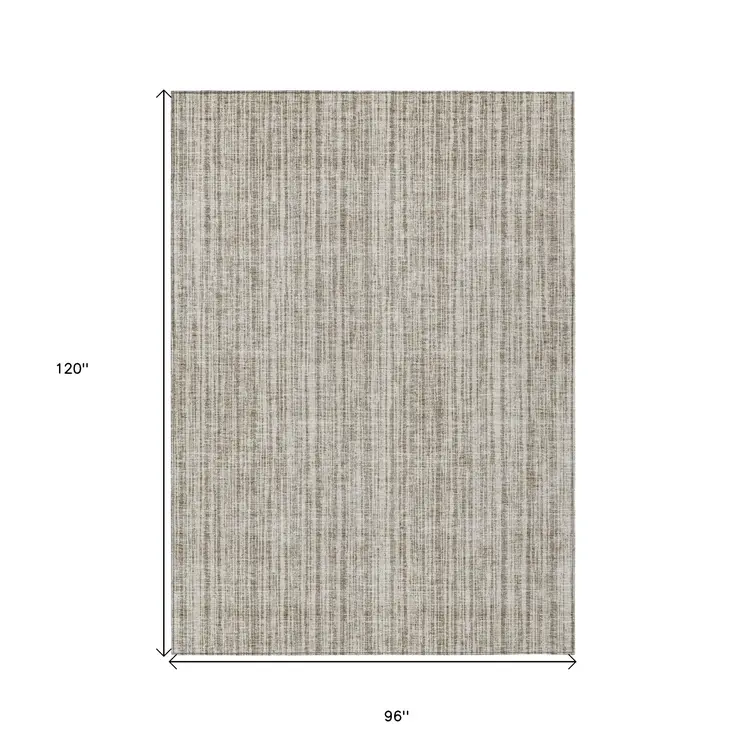 8' X 10' Taupe And Beige Striped Washable Indoor Outdoor Area Rug