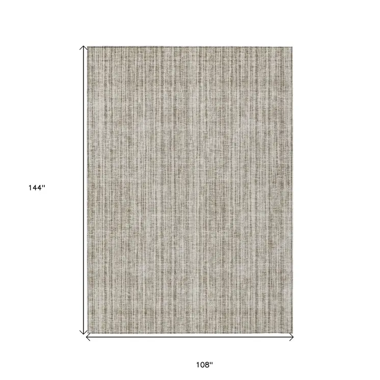 9' X 12' Taupe And Beige Striped Washable Indoor Outdoor Area Rug