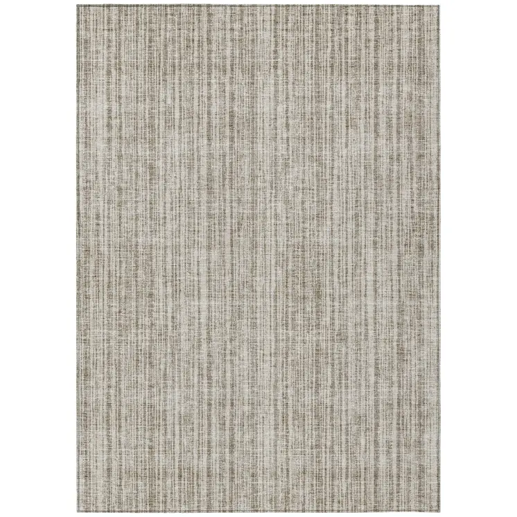 9' X 12' Taupe And Beige Striped Washable Indoor Outdoor Area Rug