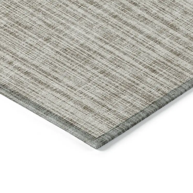 9' X 12' Taupe And Beige Striped Washable Indoor Outdoor Area Rug