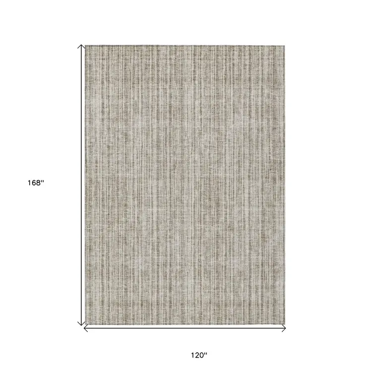 10' X 14' Taupe And Beige Striped Washable Indoor Outdoor Area Rug