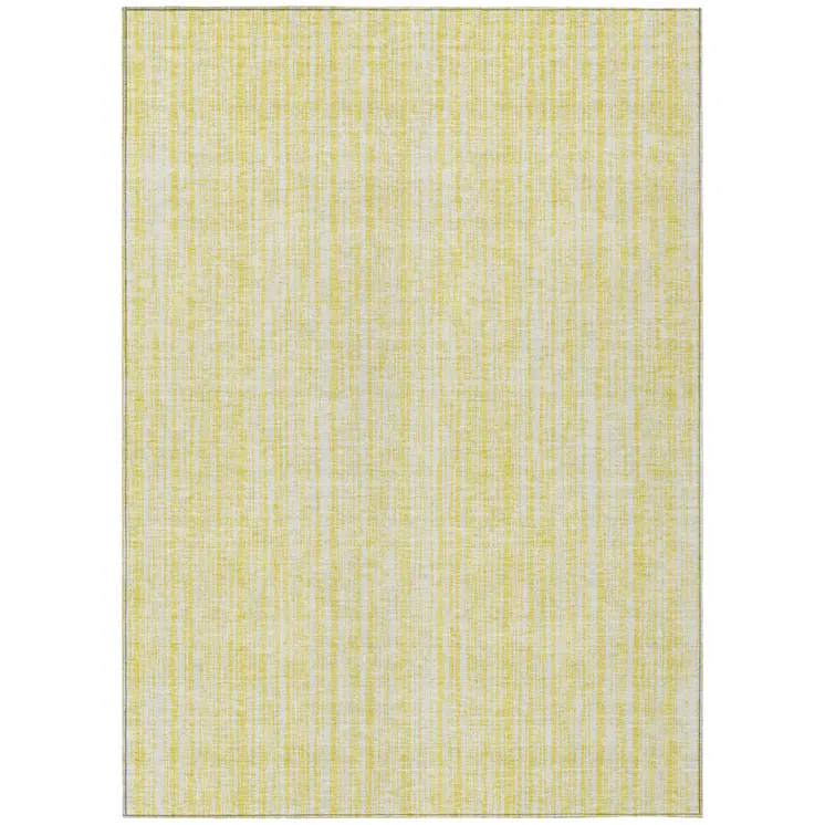 3' X 5' Yellow And Ivory Striped Washable Indoor Outdoor Area Rug