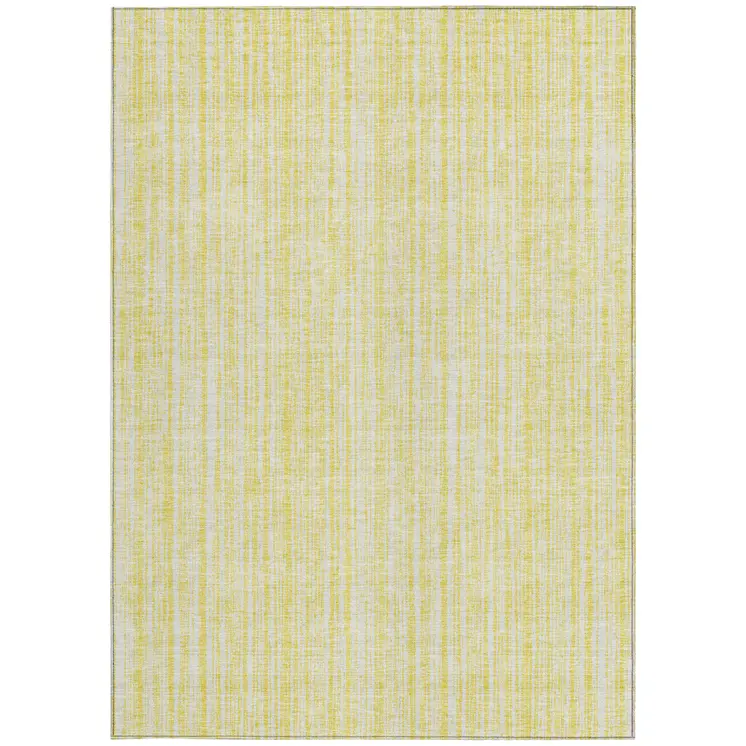 3' X 5' Yellow And Ivory Striped Washable Indoor Outdoor Area Rug