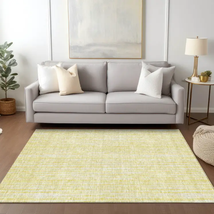 3' X 5' Yellow And Ivory Striped Washable Indoor Outdoor Area Rug