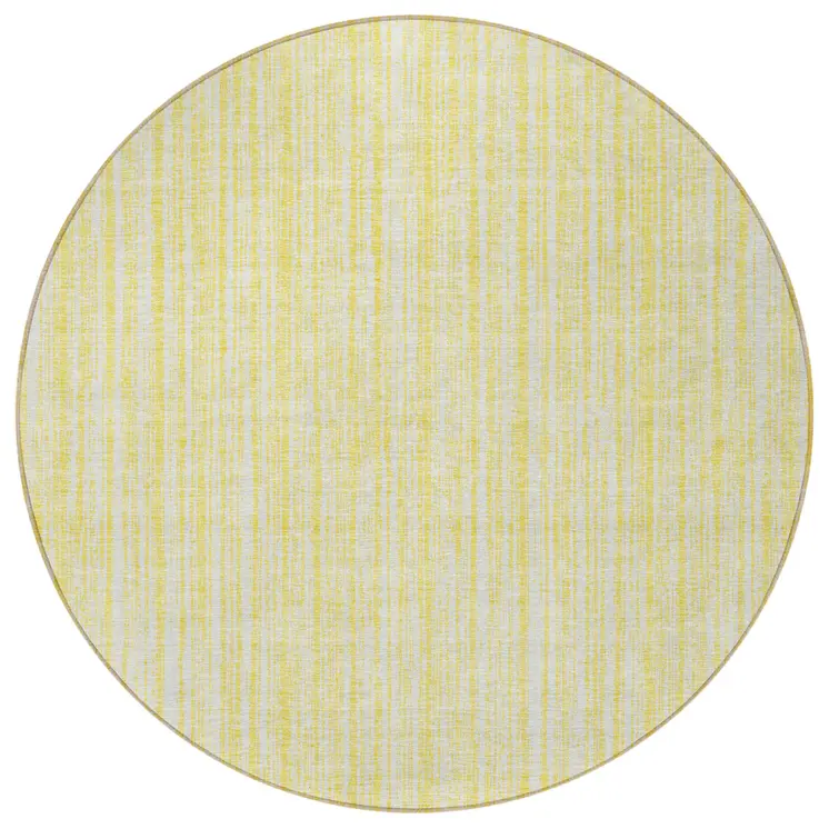 8' Yellow And Ivory Round Striped Washable Indoor Outdoor Area Rug