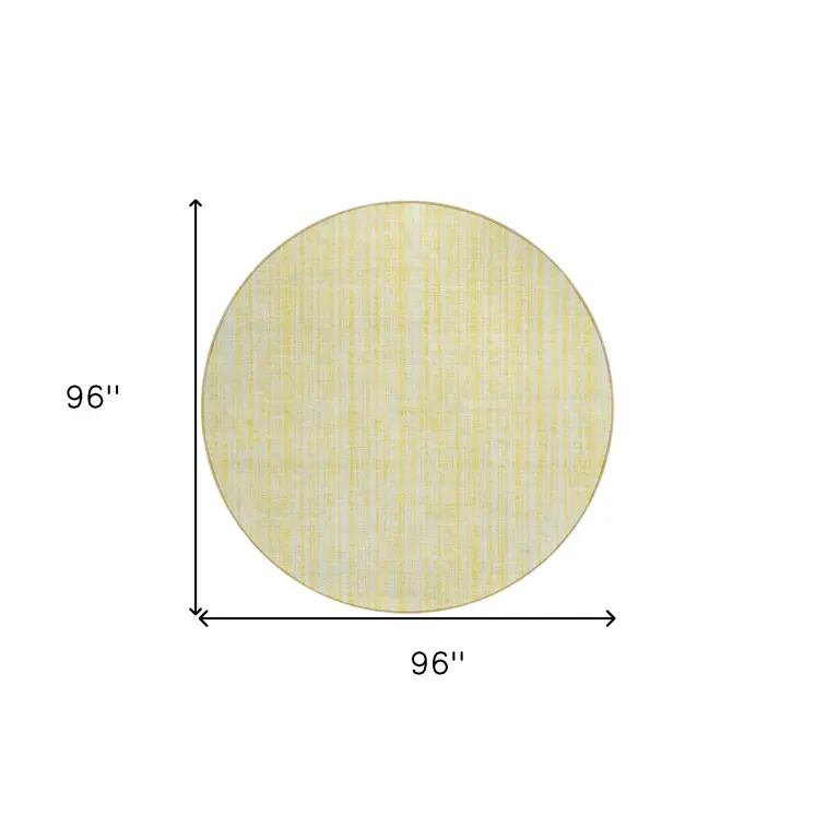 8' Yellow And Ivory Round Striped Washable Indoor Outdoor Area Rug