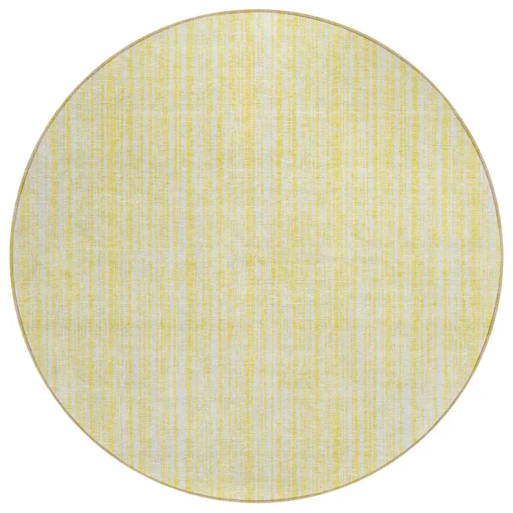 8' Yellow And Ivory Round Striped Washable Indoor Outdoor Area Rug